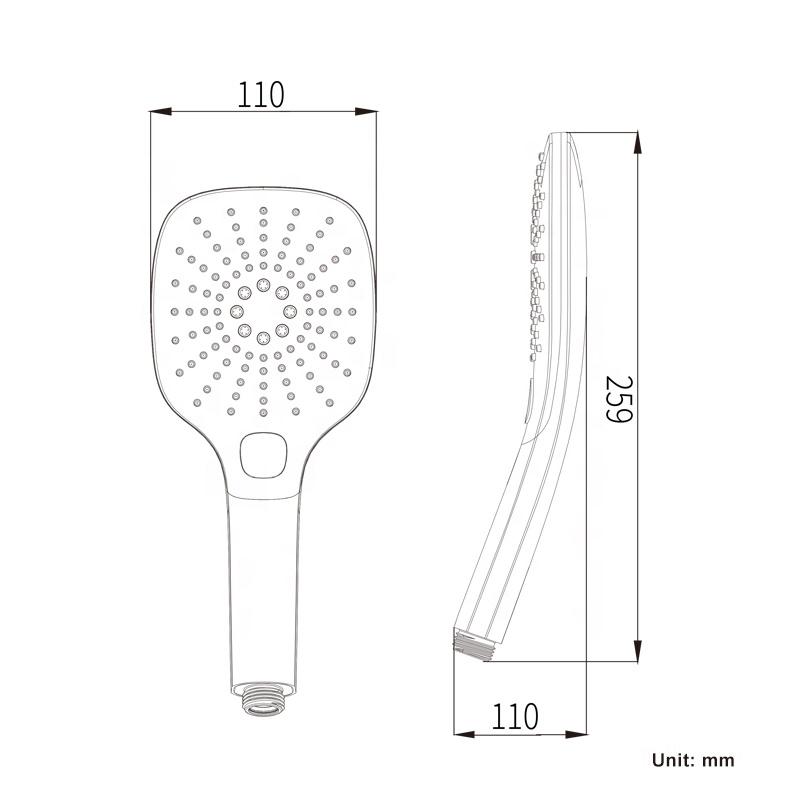 Push Button Adjustable 3 Functions Handheld ABS Plastic Shower Head with Chrome Finish for Hotel Use