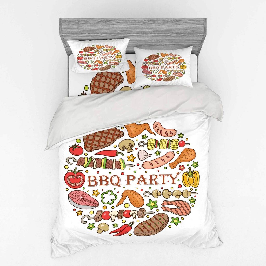 Bbq Duvet Cover Sets For Kids Teens Queen Size Lightweight Down Quilt Covers Bedroom Decor 2 Pillowcases 1 Duvet Cover No Quilt