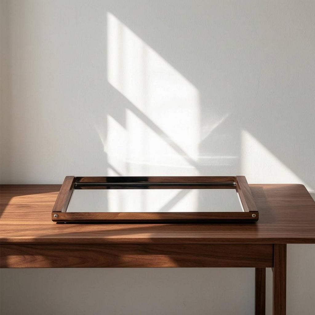 Stainless Steel Tray with Wood Handles Rectangular Serving for Hosts, Coffee