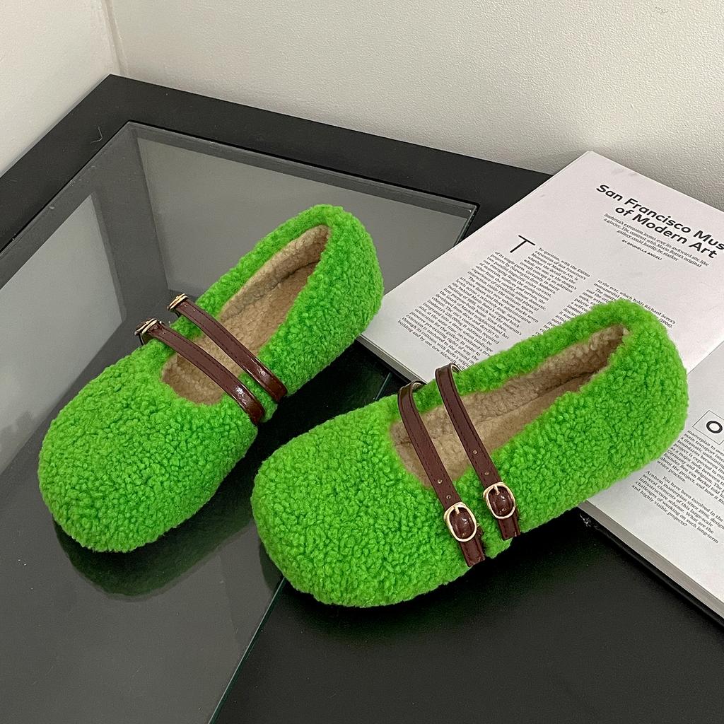 Fashion Autumn Winter Women Fur Flats Shoes Concise Comfort Street Style Soft Sole Female Dress Short Plush Mary Jane Shoes