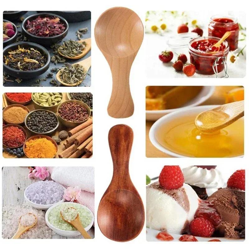 Mini Wooden Spoons Short Handle Coffee Tea Sugar Spoons Dinner Party Dessert Scoops Kitchen Tableware Spice Condiment Spoon