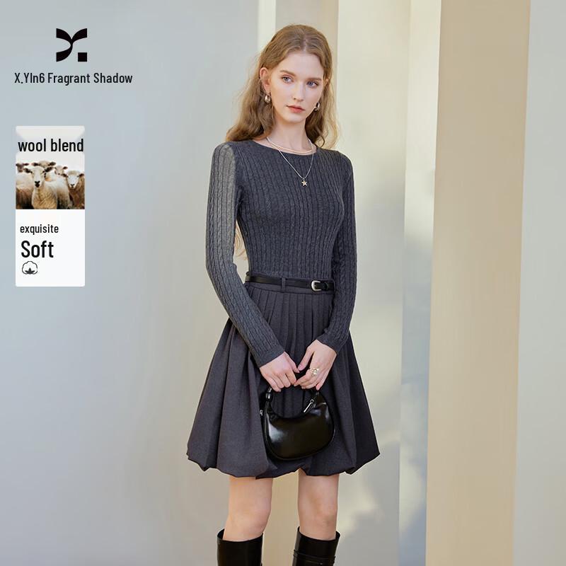 Xiangying Women s Faux Two-Piece Knitted Dress L