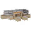 Ensemble de canapé de jardin 10 pièces avec coussins poly rotin beige acacia, Canapé de jardin 2 places avec coussins poly 3362812