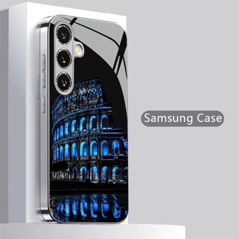 Colosseum Pattern 2D Phone Case for Samsung S26 S25 S24 S23 S22 S21 S20 A56 A36 A16 - Electroplated Glass Protective Cover