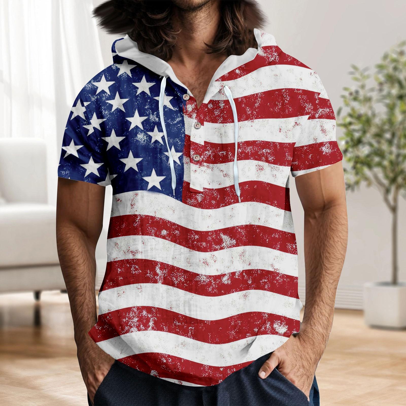 

Мужская повседневная футболка с короткими рукавами, капюшоном и открытым воротом на пуговицах S синий