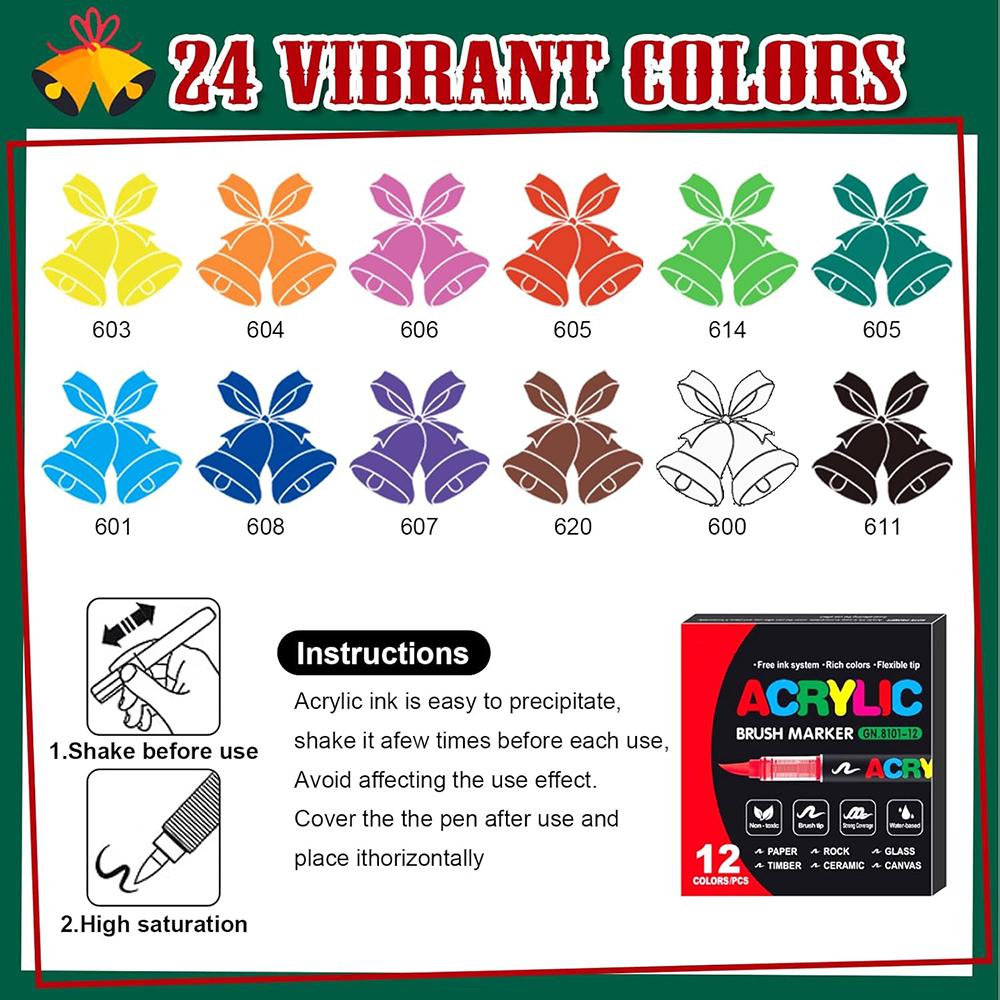 

Flexible Brush Tip Acrylic Markers Set Waterproof Vibrant Acrylic Pens for Rock Painting DIY Crafts Artists and Art Projects