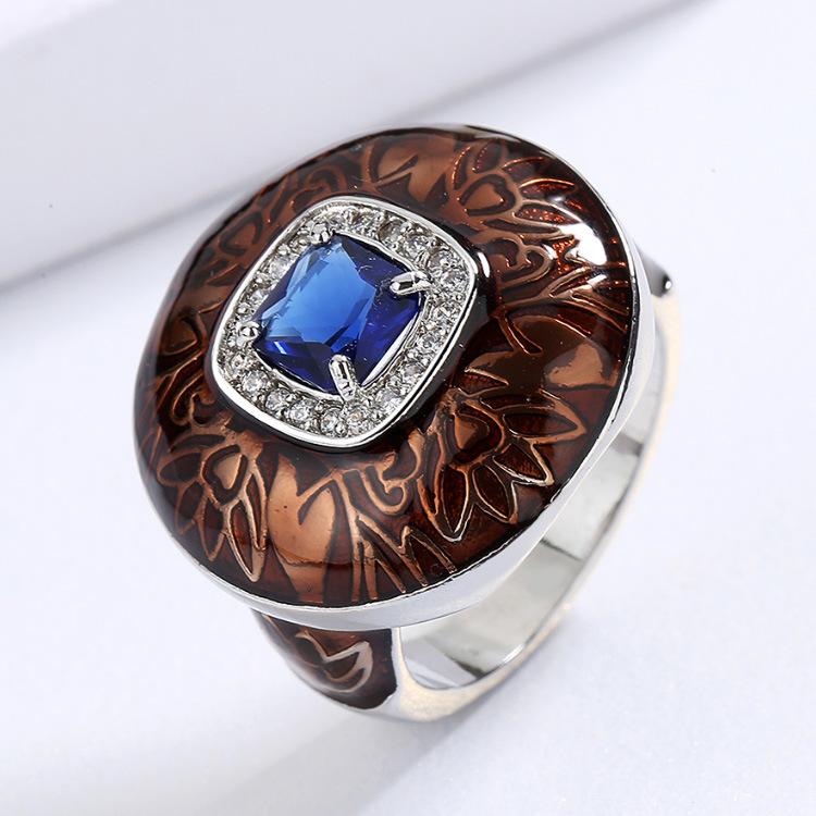 Retro Hyperbole Enamel Ring Bicolor Floral Fashion Sapphire Casual Ball