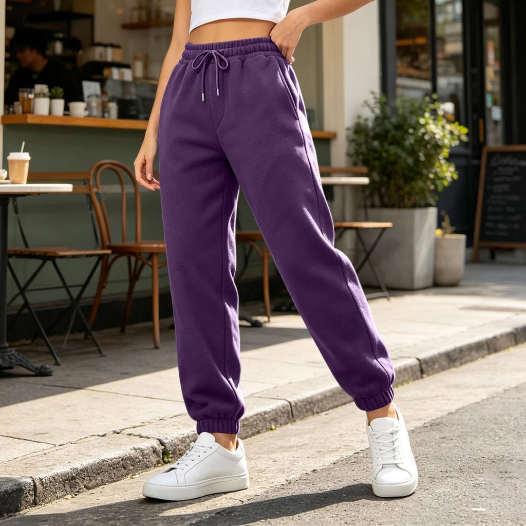 Pantalones de chándal con forro para mujer, color suelto para uso casual diario