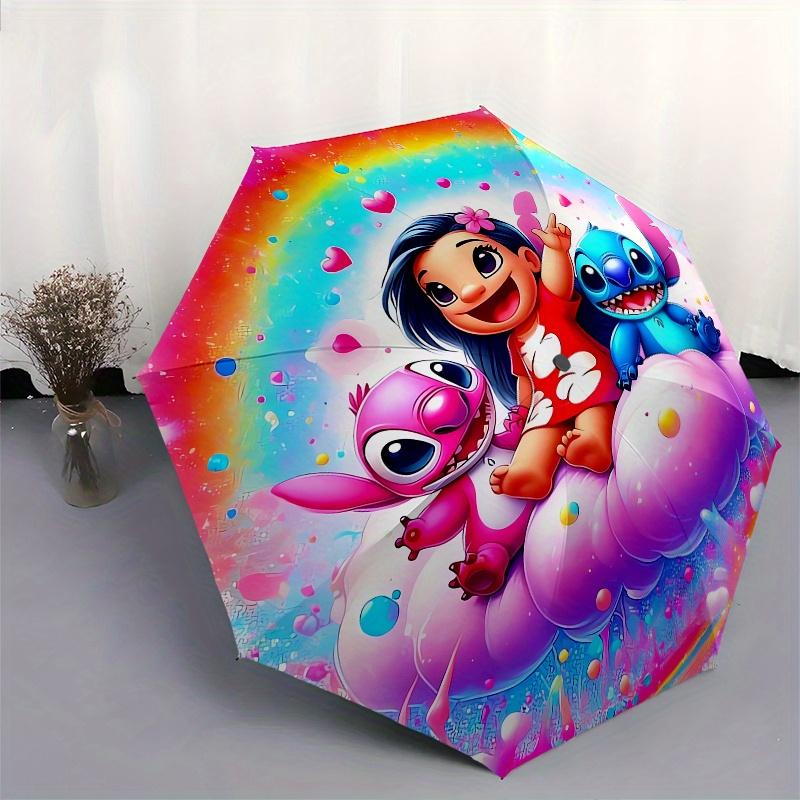 Lilo & Stitch Fully automatic themed umbrella - 8 ribs durable iron frame, tri-fold compact design, perfect as a gift, travel umbrella, unis