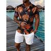 Men's Summer Tropical Flower Hawaiian Shirt, Palm Leaf Print Short-Sleeve Shirt and Shorts Set