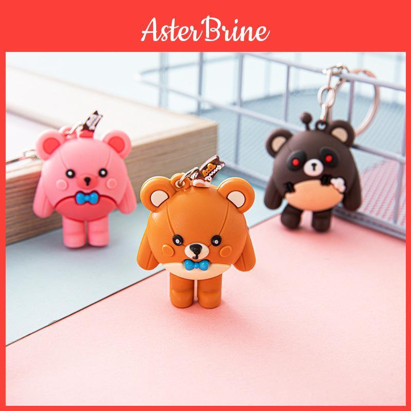 Egg Party 3d Bear Keychain In Pink Yellow And Brown