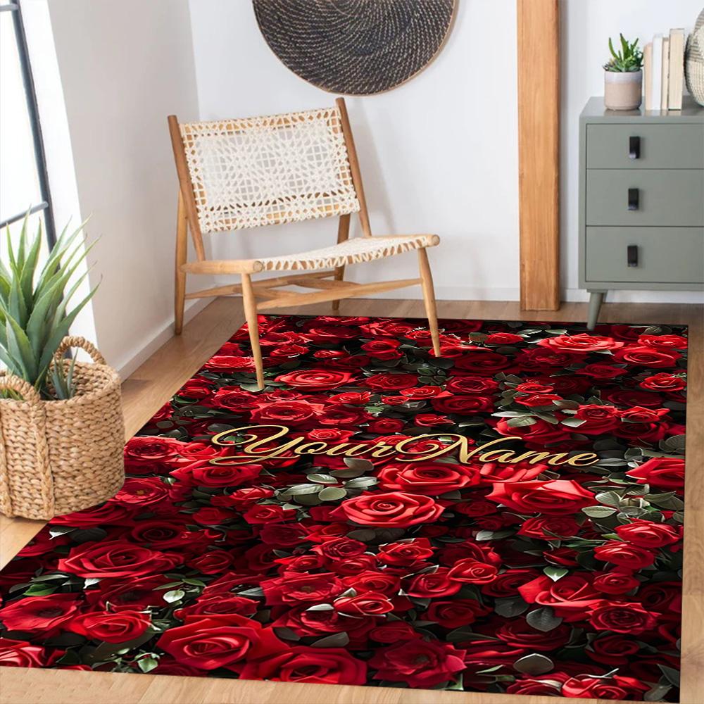 Rose Customized Name Floor Rug Office Rug Design for Dining Room Decorate Room Balcony Foyer Anti-slip Rug Decorate Offices