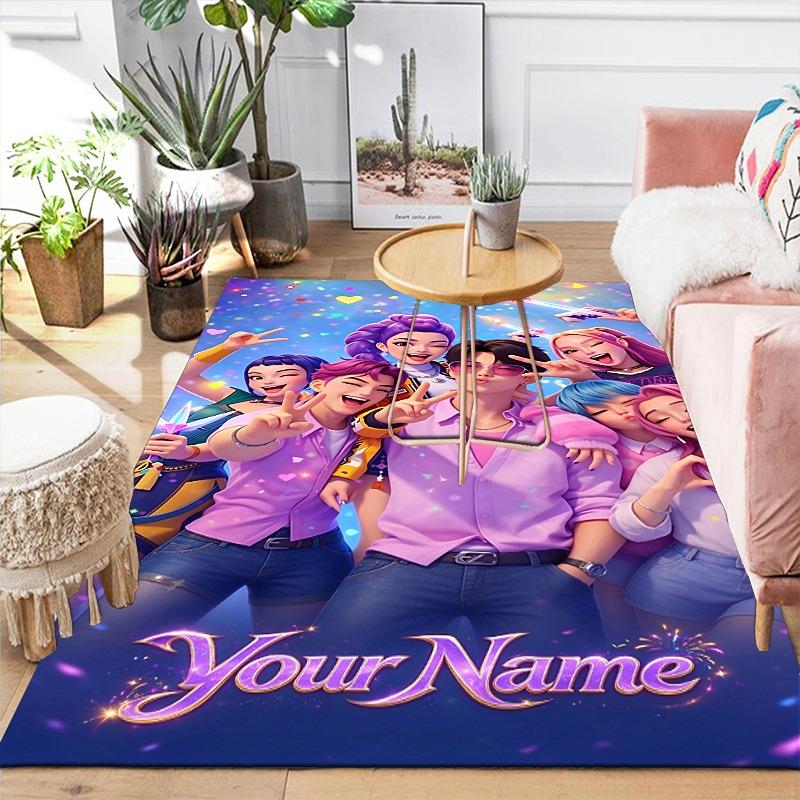 Custom 1Pc Colorful Pop Idol Fantasy Flannel Personalized Rug Non Slip Floor Mat Soft Carpet for Living Bedroom Office Home Decor Gift