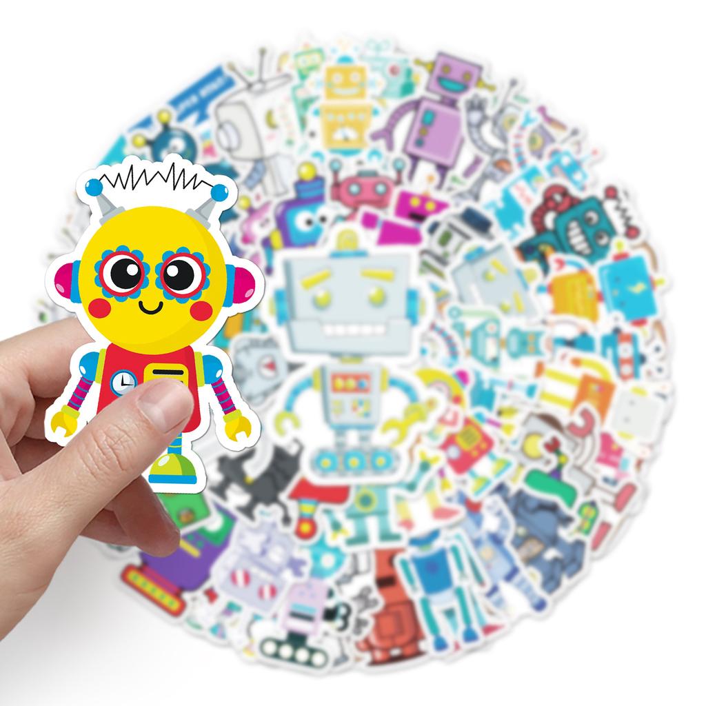 51 Pcs Unique Robot Doodle Cartoon Cute Children's Gooka Skateboard Water Bottle Luggage Stickers