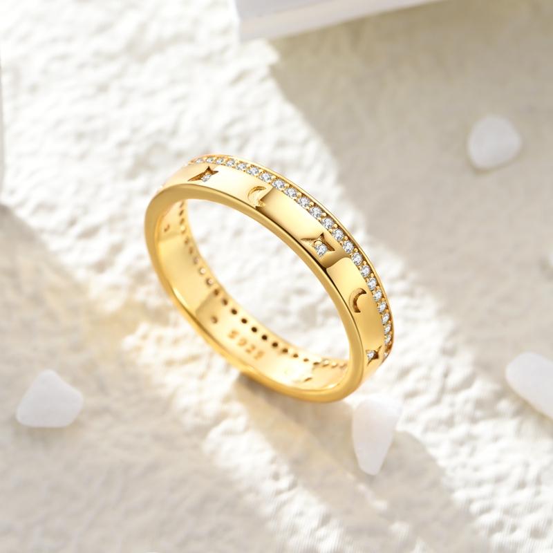 Copper Authentic Gold Plated Sparkle Zircon Meteor Moon Womens Anniversary Gift Engagement Rings for Women Mens Jewellery