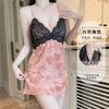 Women's Velvet Lace Butterfly Padded Sleep Dress with Robe Lounge Set