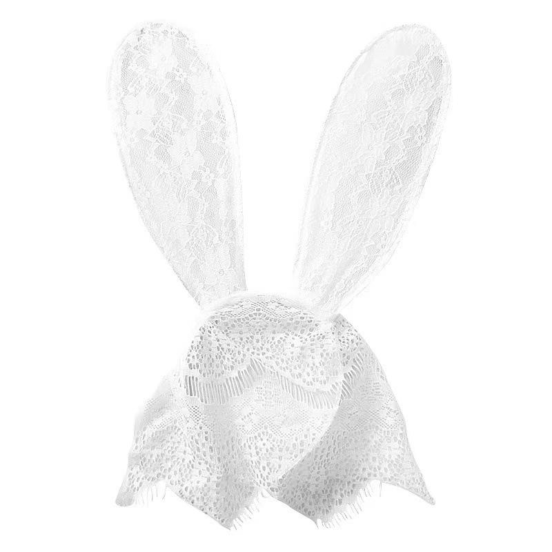 

Sexy Lingerie Sexy Uniform Seduction Lace Veil Eye Mask Rabbit Ears Headband Versatile Accessories one size fits all білий