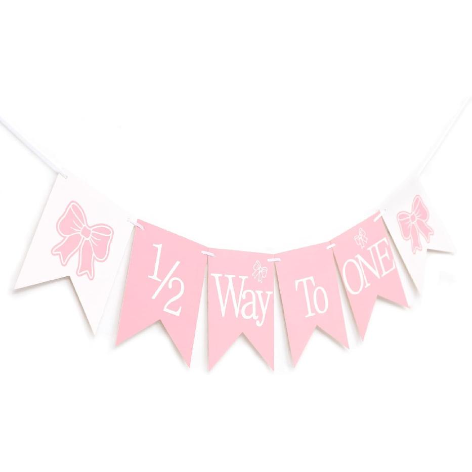 Bow 6 Month Birthday Banner - Bow 1/2 Way To One,Girl Halfway Way To One Birthday,1/2 Party Decorations (1/2banner) 1/2banner