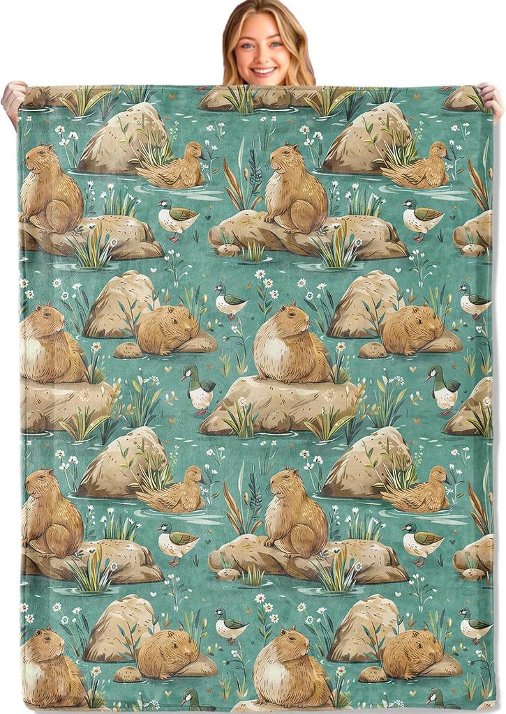Rustic Capybara Throw Blanket - Ultra Soft, Cozy Lightweight Flannel,Wildlife and Nature Animal Blankets - Gifts for Kid