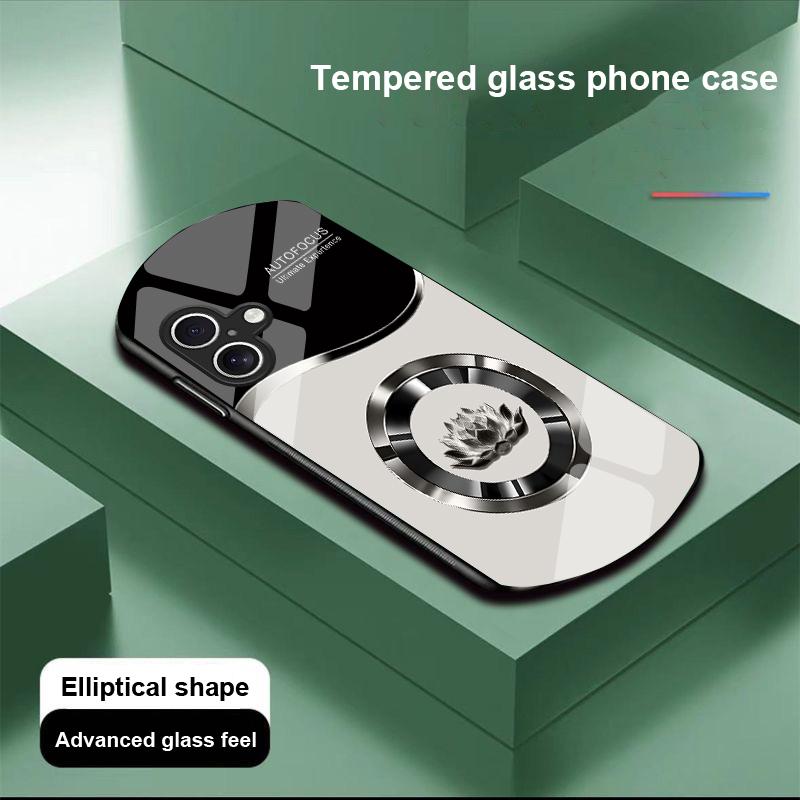 Kreis Lotus Weiß Für Apple IPhone 16 11 13 15 14 Pro Max 12 Mini 7 8 Plus XR X XS Elliptisch Geformte Hülle aus Gehärtetem Glas