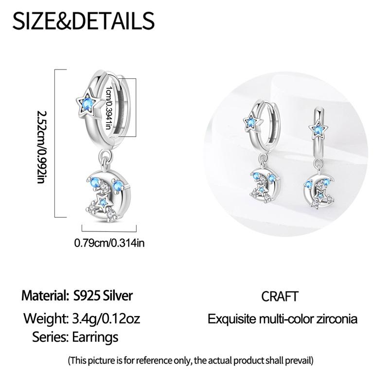Original 925 Sterling Silver Stars Moon Earrings Women Zircon Ear Studs Sparkling Pave Hoop Earring Anniversary Jewelry Gift