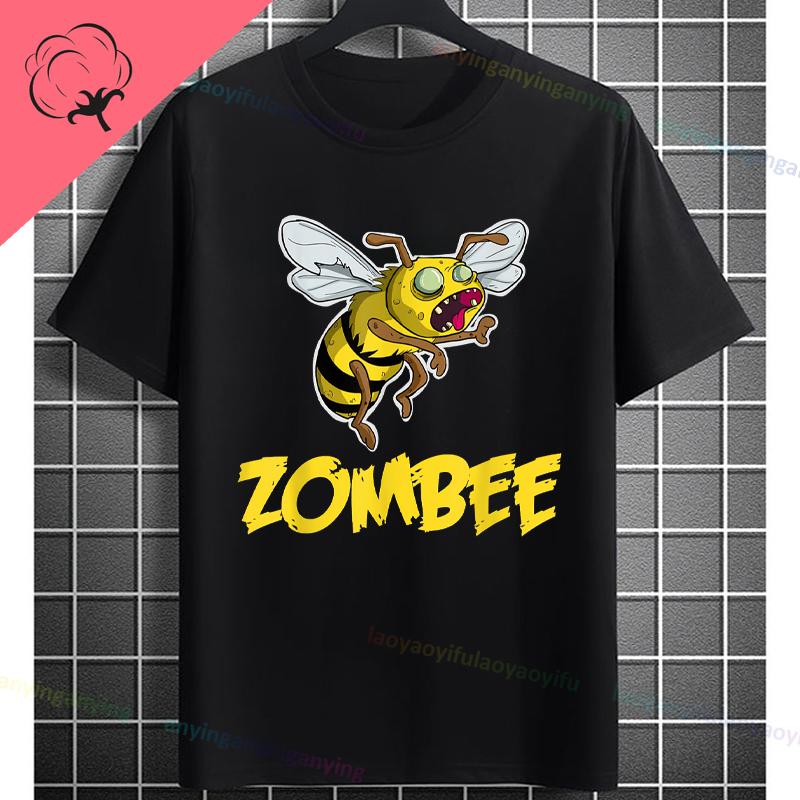 UnisexS Zombie Bee Apocalypse Graphic TShirt with Creepy Undead Horror Design Black Pure Cotton Shortsleeve Tee Outdoor Clothing