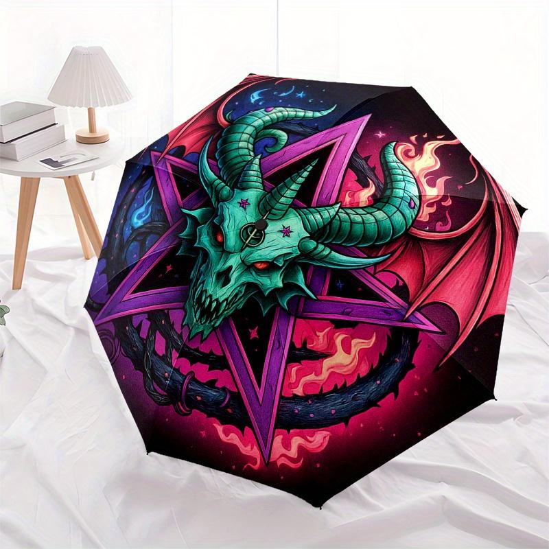 Dragon Pentagram Neon Art PrintUmbrella, Portable 3-Fold Umbrella for Men & Women,Christmas Gift ES335