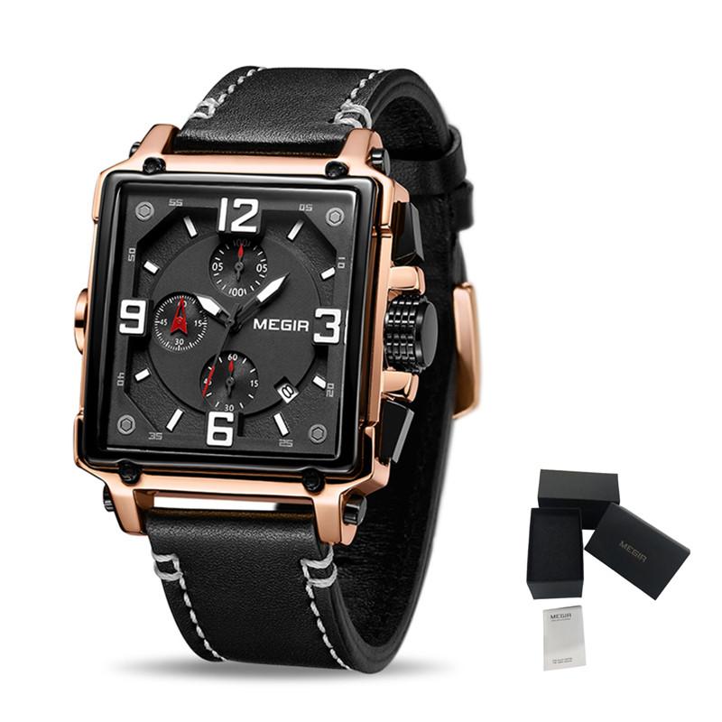 MEGIR Men Watch Luxury Brand Chronograph Quartz Watches Leather Strap Sport Military Wristwatch Clock Relogio Masculino 2061