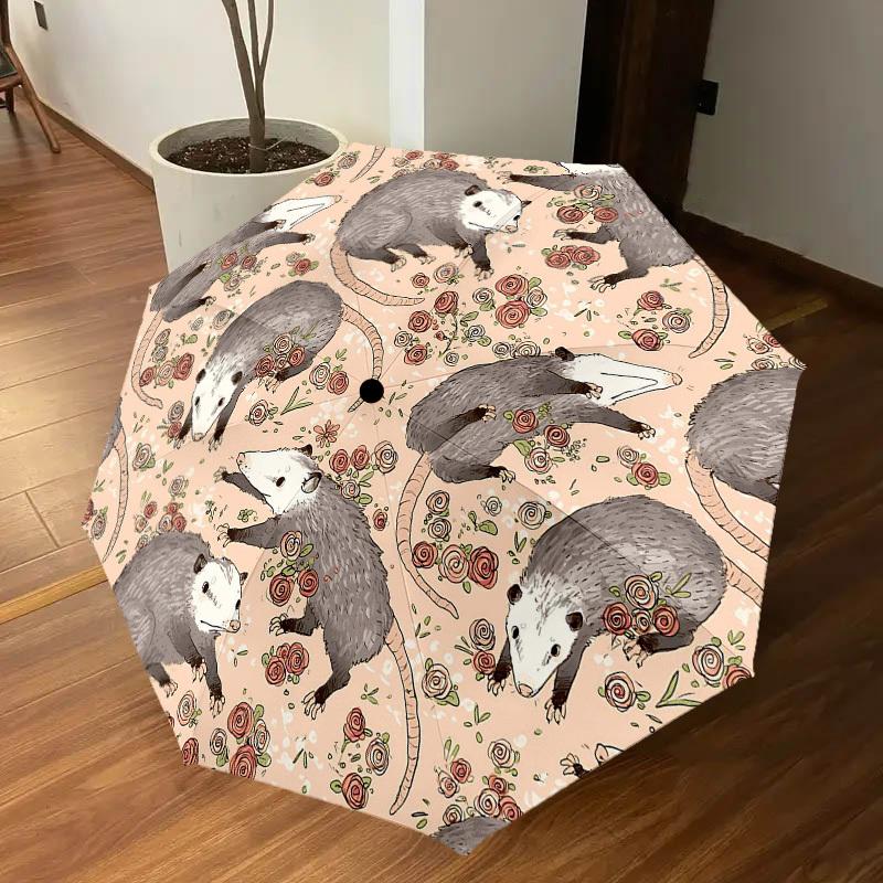 1PC Possums Flowers Umbrella-8-Rib Reinforced Portable Folding Travel Suitable for All Seasons Outdoor Daily Use -J0418