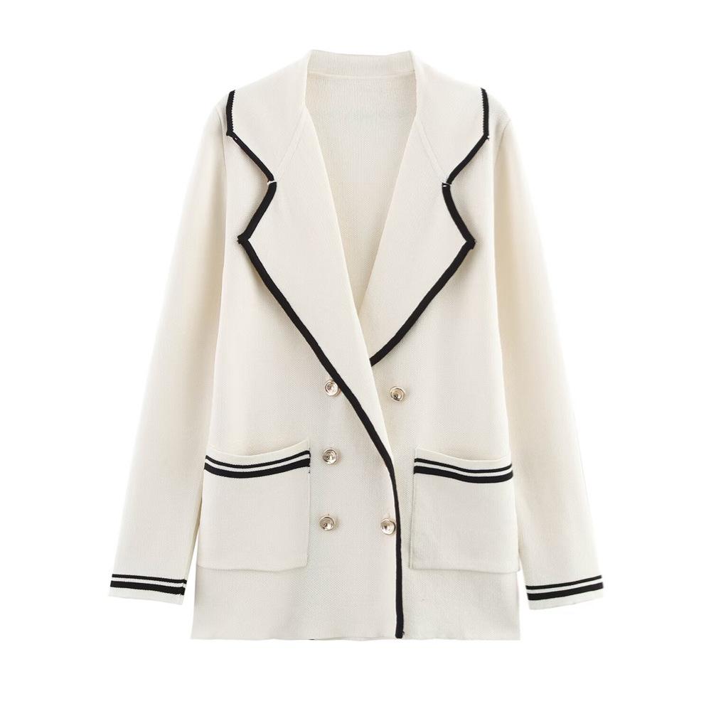 

Женский повседневный трикотажный пиджак с цветными блоками Весна/Лето 2025 M грязно-белый