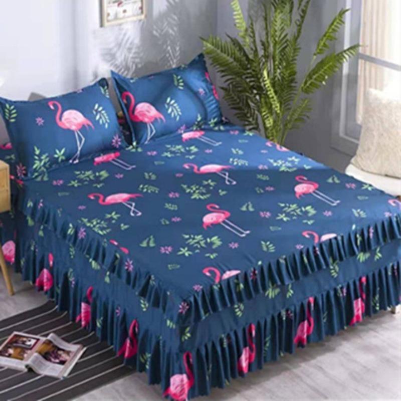 Korean Style Bed Skirt and Bed Cover Single Piece Princess Style Bed Skirt Bed Cover Bed Sheet Does Not Pill or Shrink Simple Double 1.8 Meters