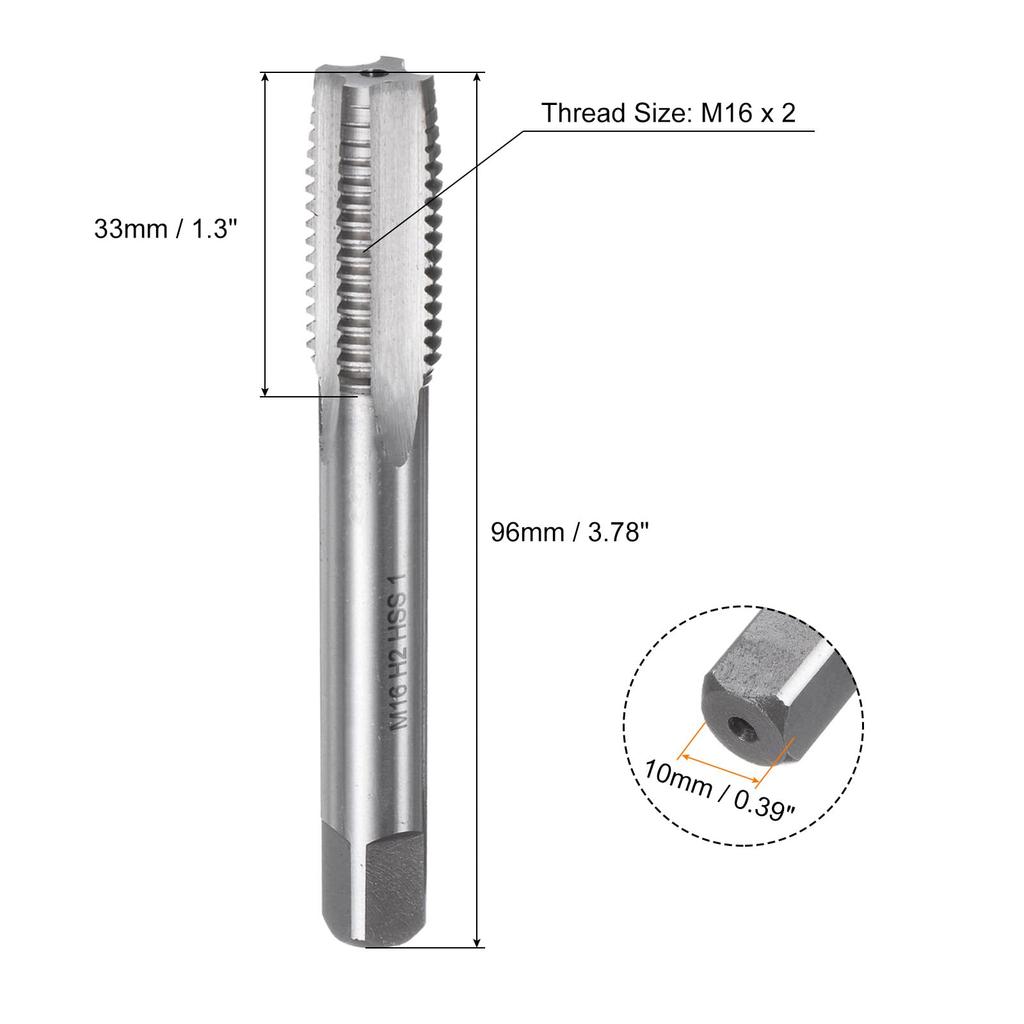 Uxcell Metric Hand Tap M16 X Thread High Speed Steel Hand Threading Tapping Tool Kit Set, 2, Taper/Plug/Bottom Taps,