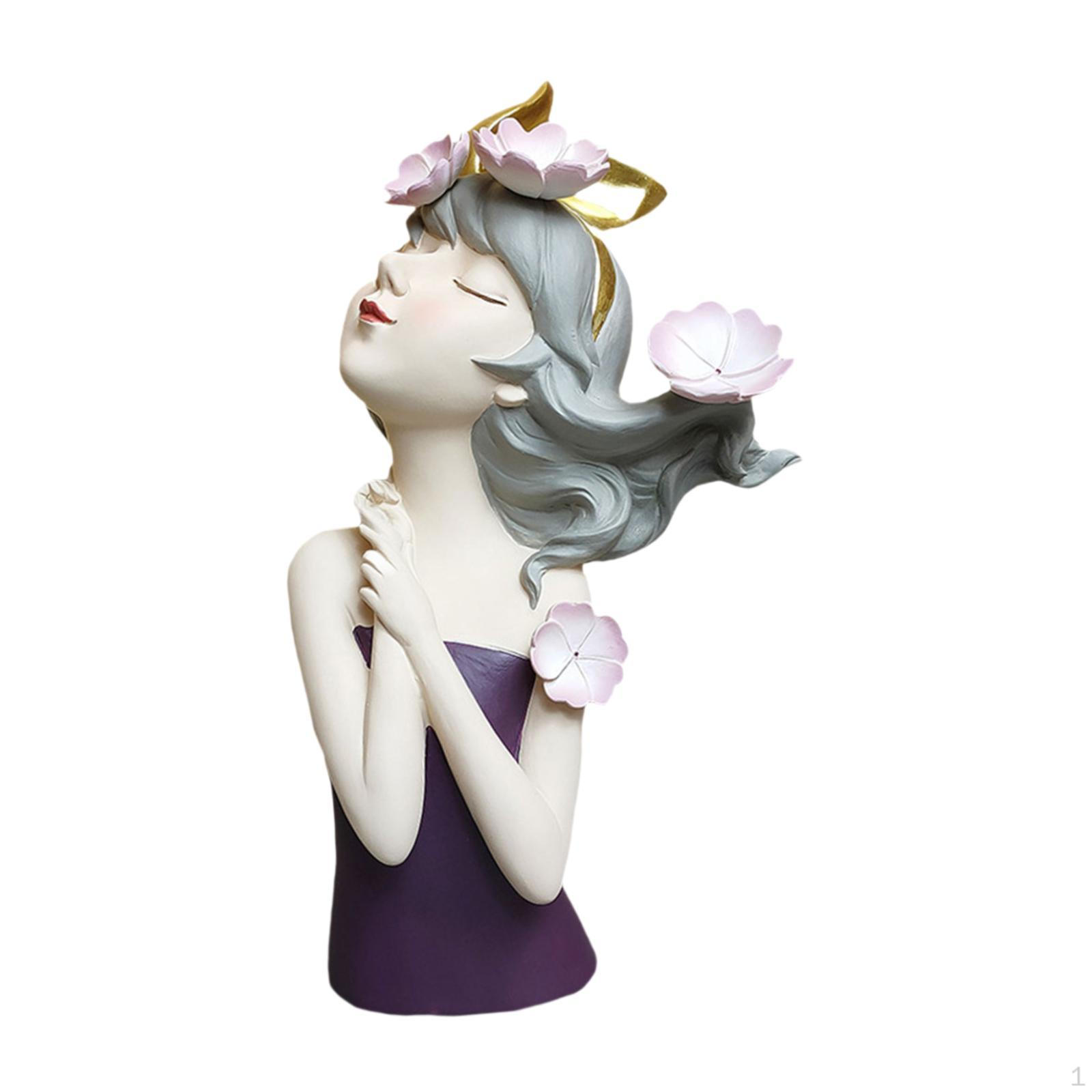 

Girl Statue Resin Figurine Collectible Crafts for Home Decor Sculpture Tabletop Ornament Cabinet Purple Clothes