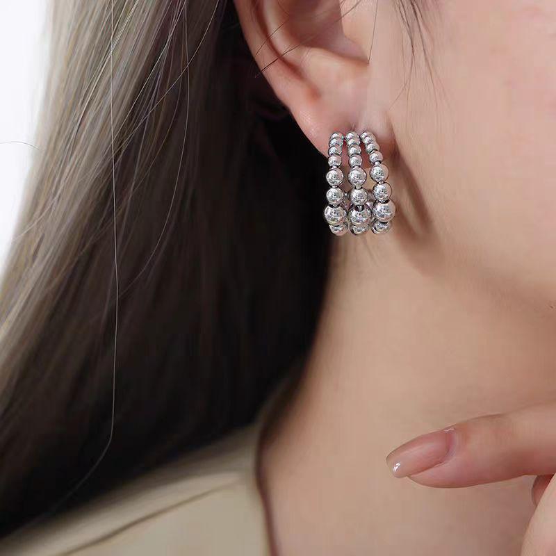 Gold Titanium Steel Multilayer Hoop Earrings - Light Luxury, Colorfast, High-End Feel