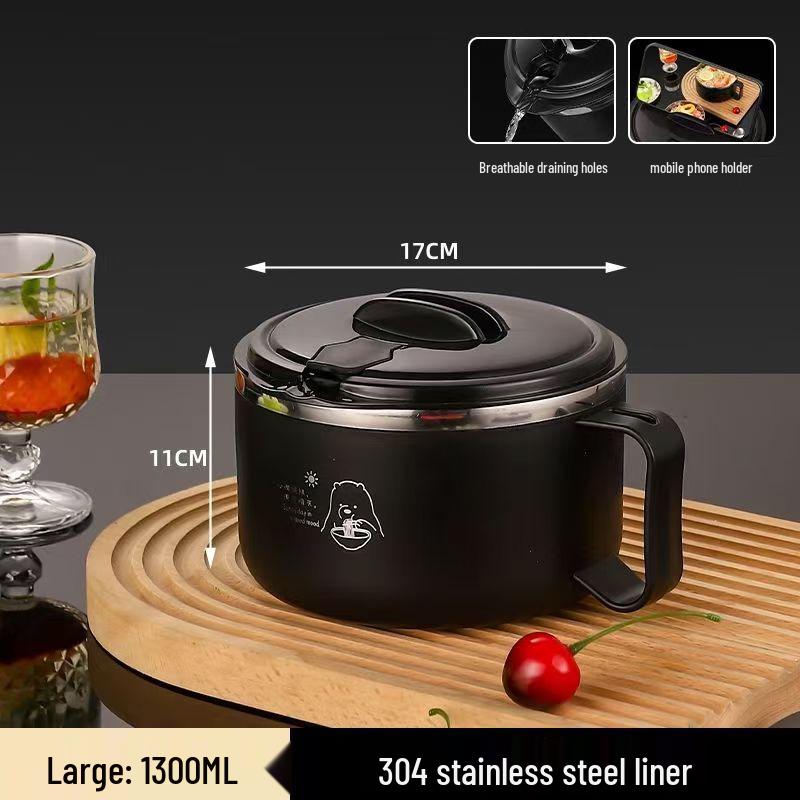 304 Stainless Steel Noodle Bowl with Lid: Large Capacity, Water-Draining for Dorm, Office, or Canteen