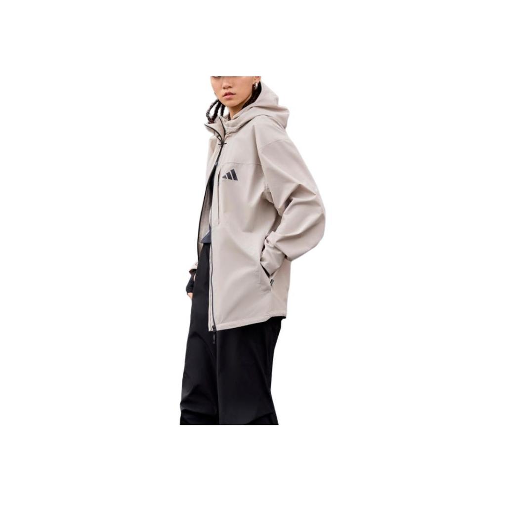 adidas Giacca Piumino Impermeabile Leggera a Colore Unico con Logo del Marchio Unisex Marrone Chiaro JM9138