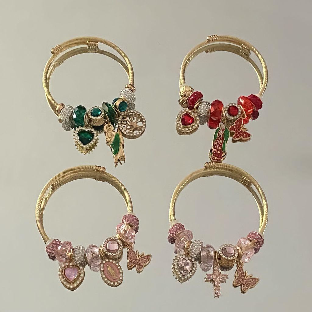 Braccialetti in Acciaio Religiosi con Croce e Motivi Floreali Gioielli da Donna per Regalo