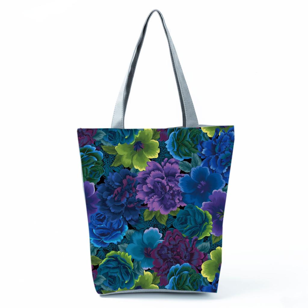 High Capacity Shoulder Bag Shopping Bags Bright Colors Floral Print Handbag Casual Travel Multi Functional Beach Bag Commuting Tote Bag