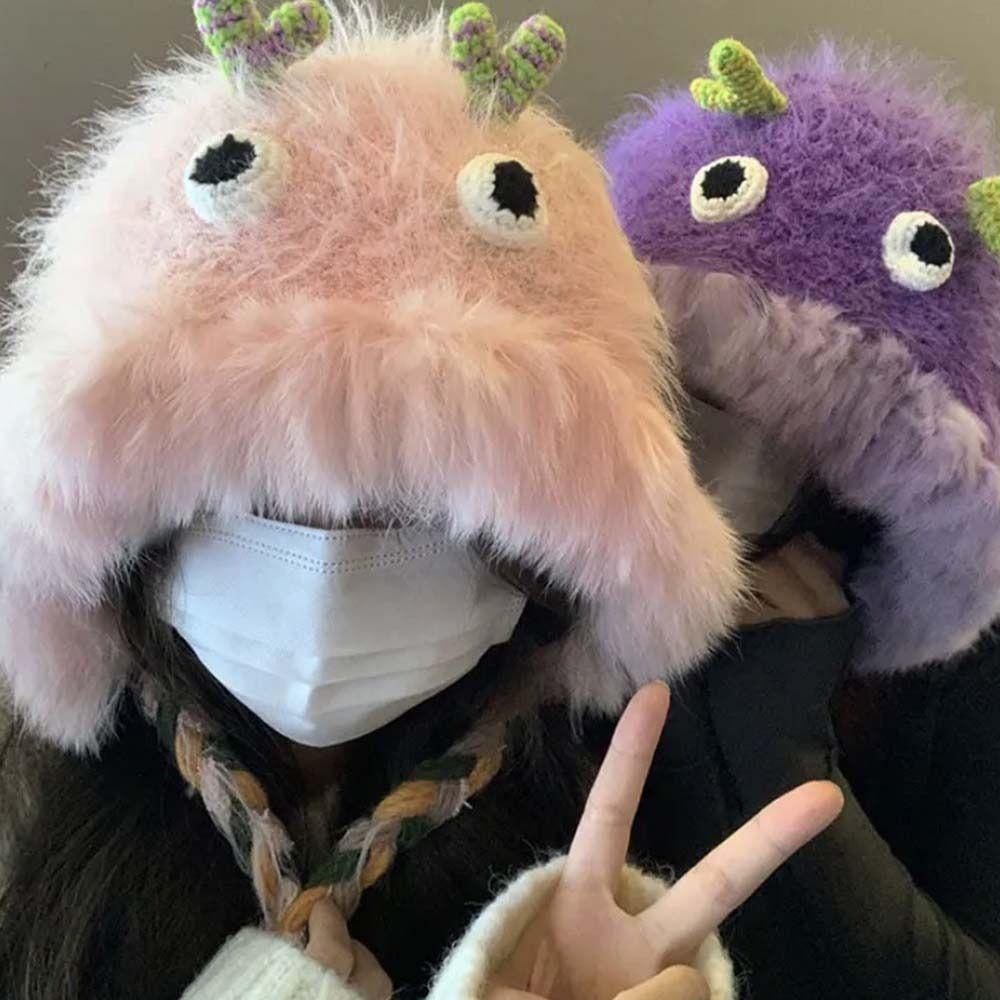 Cloth Accessories Kawaii Funny Hat Knitting Ear Protection Hat Outdoor Cartoon Plush Hat  Boy