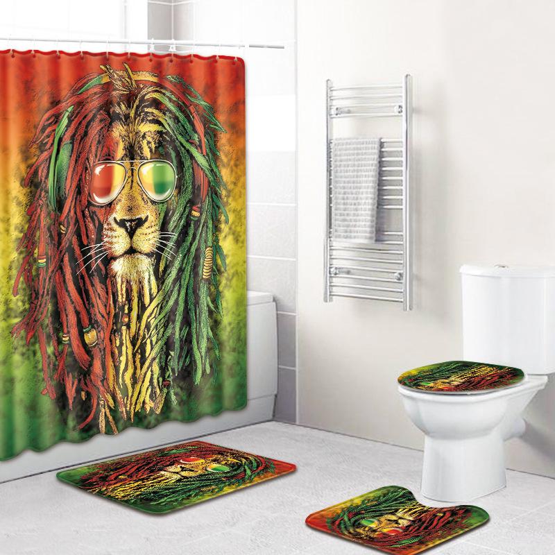 Colored Animals Elephant Lion Horse Bathroom Non-Slip Floor Mat Shower Curtain Carpet Personality Cool