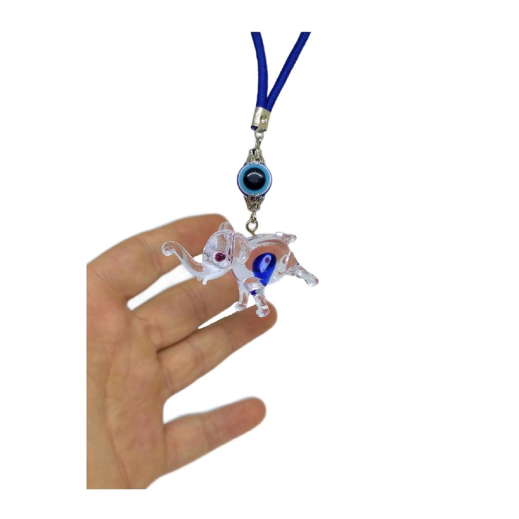 Handgefertigtes Elefanten-Auto-Rückspiegel-Ornament mit bösen Blickperlen aus Kristallglas