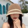 Spring and autumn thin milk silk woven bucket hat contrasting color edge versatile face covering bucket big brim basin hat
