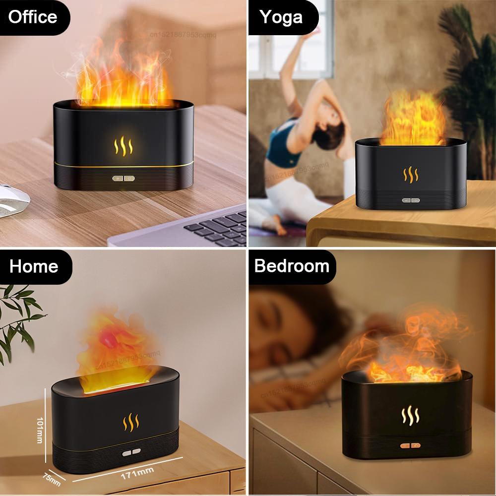 Zvlhčovač vzduchu s ultrazvukovým difuzérem esenciálních olejů, barevný plamen, difuzér vůně, zvlhčovač vzduchu, difuzér chladivé mlhy pro domácnost