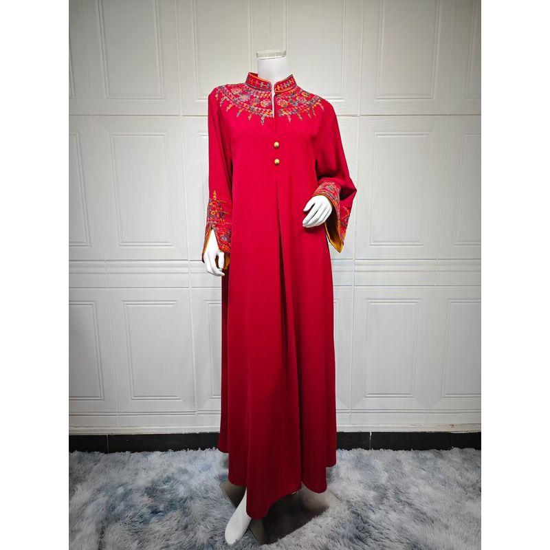 

Middle East Saudi Arabian Robe Indonesia Fashion Embroider Dress Embroidered Robe Dress Red L