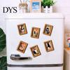 Small Picture Frames for Fridge Funny Wooden Magnets Frame, Retro Cute Cat Pattern Magnetic Refrigerator Photo Metal Cabinets Locker Magnet