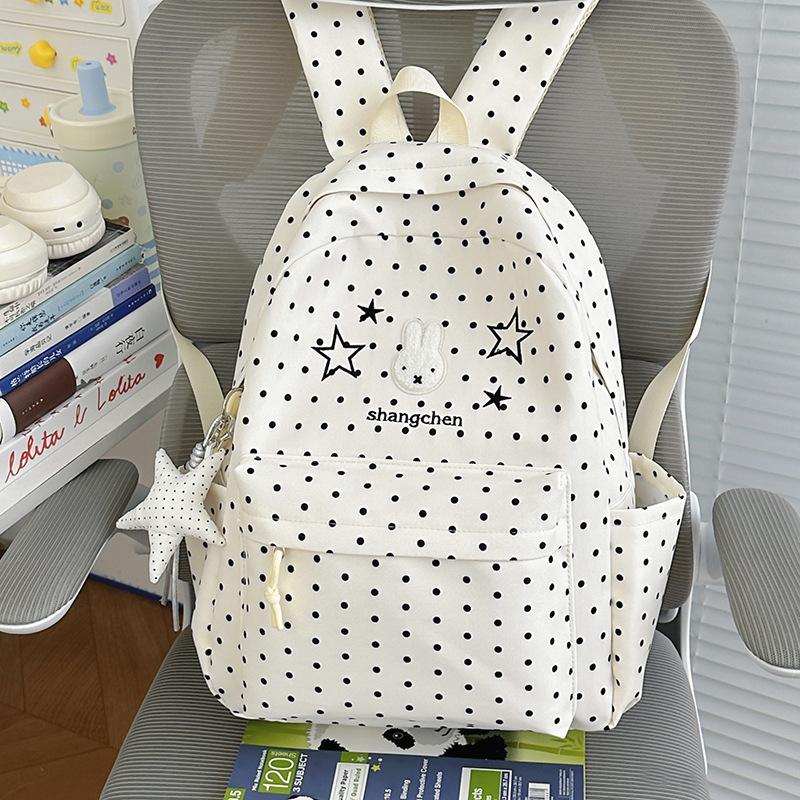 Schoolbag New Polka Dot Rabbit Backpack Female Student Large Capacity Lightweight Cute High Value School Bag Casual Versatile Backpack