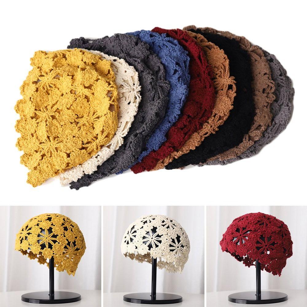 

Casual Knitted Hat Flowers Sun Visor Breathable Beret Cap for Women верблюд