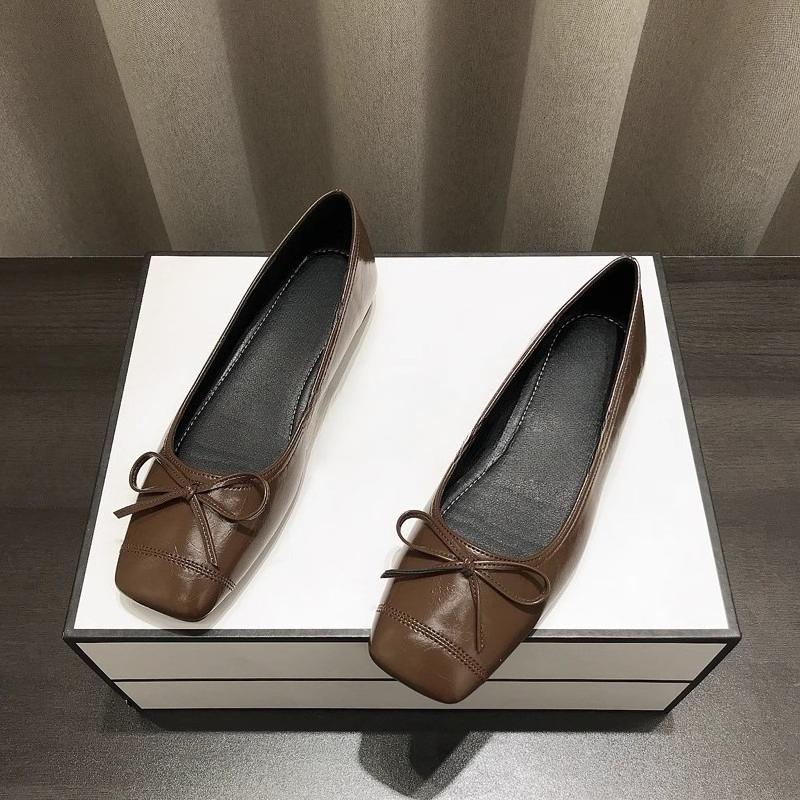 Fashion Low Heel Single Shoes Autumn New Square Toe Shallow Mouth Bow Soft Slip Non-slip Slip-on Block Heel Shoes