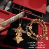 Ancient Gold, Chiseled Gold Scale Fish Drop Glaze Pendant Necklace, New Chinese Style, Brushed Ball Butterfly Bracelet, Bracelet