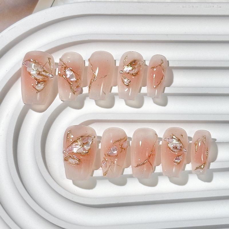 Handcrafted Medium Butterfly Oval Fake Nails – Girly Manicure Set